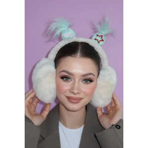 Krem Ve Turkuaz Renk Saç Detaylı Peluş Kulaklık