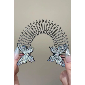 Kristal Taşlı Kelebek Figürlü Hayalet Toka Metal Yaylı Toka