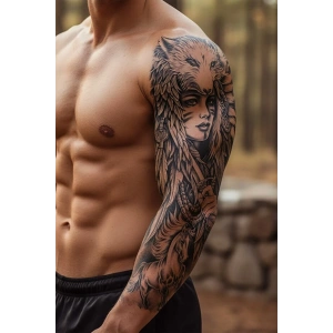 Kurt Ve Kız Figürlü 12 Saat Sonra Kararan Geçici Kol Dövme Tattoo