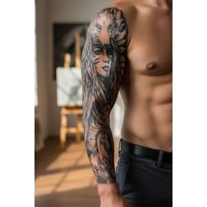 Kurt Ve Kız Figürlü 12 Saat Sonra Kararan Geçici Kol Dövme Tattoo