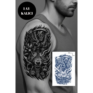 Kurt Ve Kuru Kafa Figürlü 12 Saat Sonra Kararan Geçici Orta Dövme Tattoo