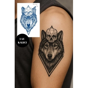 Kurt ve Kuru Kafa Figürlü 12 Saat Sonra Kararan Geçici Orta Dövme Tattoo