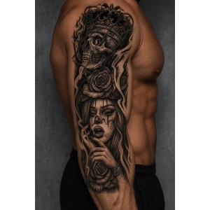 Kuru Kafa Ve Kız Figürlü 12 Saat Sonra Kararan Geçici Kol Dövme Tattoo