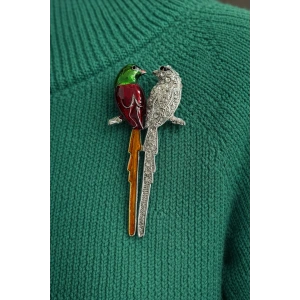 Kuş Figürlü Taşlı Broş