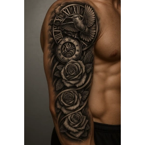 Kuş Ve Gül Figürlü 12 Saat Sonra Kararan Geçici Kol Dövme Tattoo