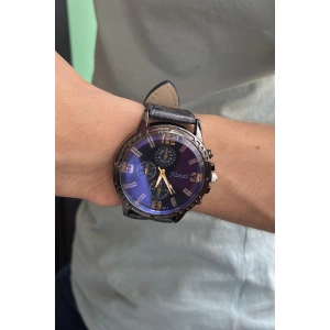 Lacivert Renk Deri Kordonlu Çelik Erkek Saat