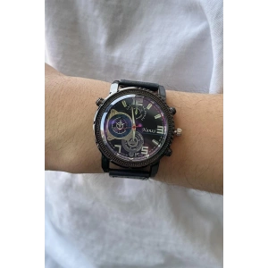 Lacivert Renk Deri Kordonlu Çelik Erkek Saat