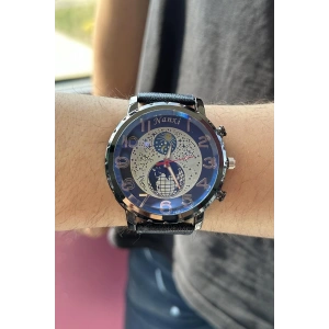 Lacivert Renk Deri Kordonlu Çelik Erkek Saat