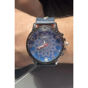 Lacivert Renk Deri Kordonlu Çelik Erkek Saat