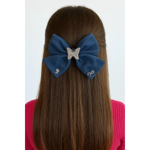 Lacivert Renk Kelebek Figürlü Kurdele Otomat Toka