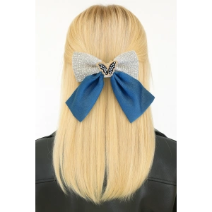 Lacivert Renk Kelebek Figürlü Taş Detaylı Kurdele Otomat Toka