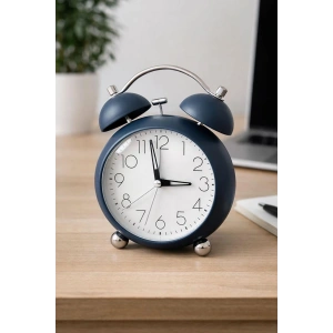 Lacivert Renk Mini Dekoratif Işıklı Alarmlı Yuvarlak Masa Saati