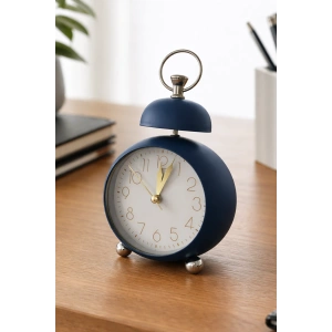 Lacivert Renk Mini Dekoratif Işıklı Alarmlı Yuvarlak Masa Saati