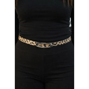 Leopar Desenli Kadın Deri Kemer