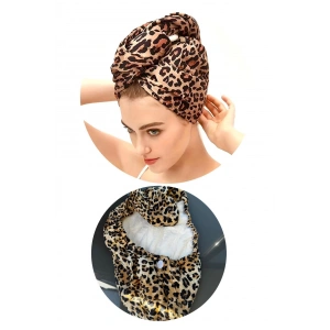 Leopar Desenli Saç Havlusu/Bonesi Lastikli