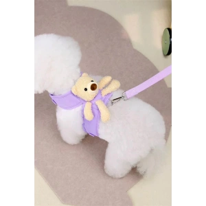 Lila Renk Ayıcık Figürlü L Beden Göğüs Kedi/Köpek Tasma