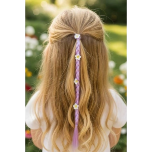 Lila Renk Çiçek Figürlü Saç Detaylı Lastik Toka