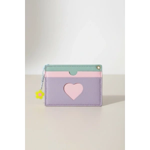 Lila Renk Kalp Detaylı Kartlık