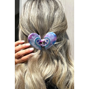 Lila Renk Kelebek Figürlü Taş Detaylı Kemik Mandal Toka