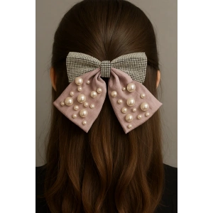 Lila Renk Kurdele Figürlü İnci Ve Taş Detaylı Otomat Toka