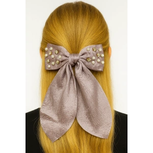 Lila Renk Kurdele Figürlü İnci Ve Taş Detaylı Otomat Toka