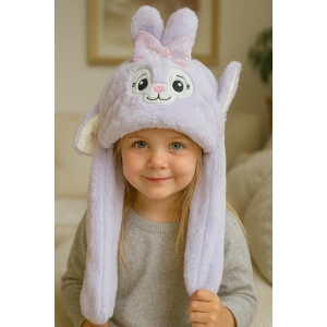 Lila Renk Tavşan Figürlü Kulakları Oynayan Peluş Şapka