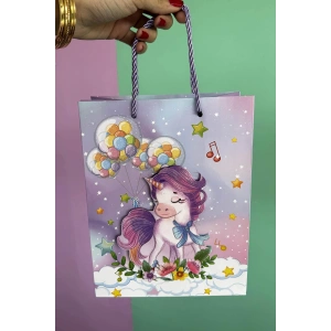 Lila Renk Unicorn Figürlü 3D Görünümlü Karton Çanta