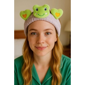 Lila Ve Yeşil Renk Kurbağa Figürlü Peluş Saç Bandı