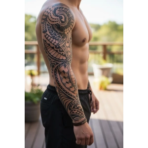 Maori Figürlü 12 Saat Sonra Kararan Geçici Kol Dövme Tattoo