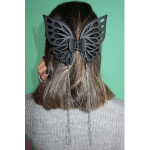 Mat Siyah Renk Kelebek Figürlü Sallantılı Mandal Toka