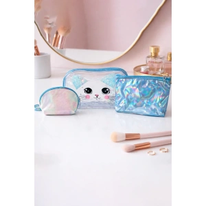 Mavi Renk 3lü Makyaj Çantası