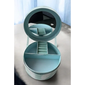 Mavi Renk Ayna Detaylı 2 Bölmeli Takı Organizeri