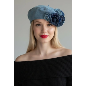 Mavi Renk Çiçek Figürlü Kot Tasarım Şapka