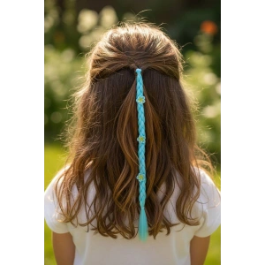 Mavi Renk Çiçek Figürlü Saç Detaylı Lastik Toka