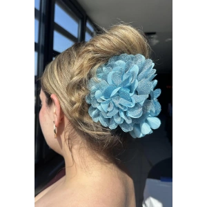 Mavi Renk Çiçek Figürlü Sim Detaylı Mandal Toka