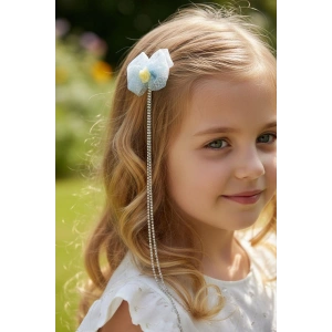 Mavi Renk Çiçek Figürlü Taş Detaylı Çocuk Yan Toka