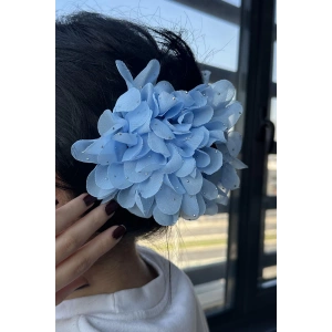 Mavi Renk Çiçek Figürlü Taş Detaylı Mandal Toka