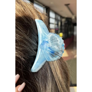 Mavi Renk Deniz Kabuğu Figürlü Kemik Mandal Toka