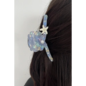 Mavi Renk Deniz Kabuğu Figürlü Kemik Mandal Toka