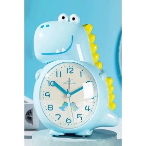 Mavi Renk Dinazor Figürlü Dekoratif Alarmlı Masa Saati