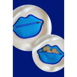 Mavi Renk Dudak Detaylı Kadın Cüzdan