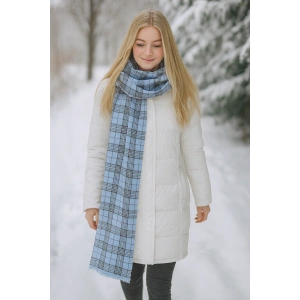 Mavi Renk Ekose Desenli Şal/Atkı