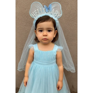 Mavi Renk Hello Baby Yazılı Tül Detaylı Taç
