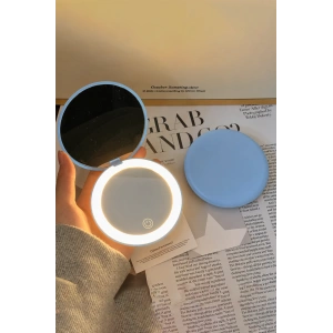 Mavi Renk Işıklı Makyaj Aynası/Cep Ayna