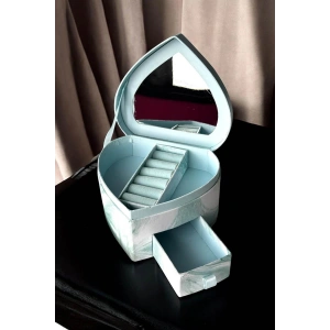 Mavi Renk Kalp Figürlü Bölmeli Çekmeceli Takı Organizeri