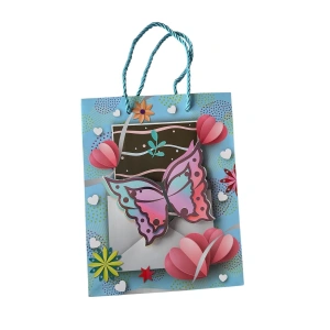 Mavi Renk Kelebek Figürlü 3D Görünümlü Karton Çanta