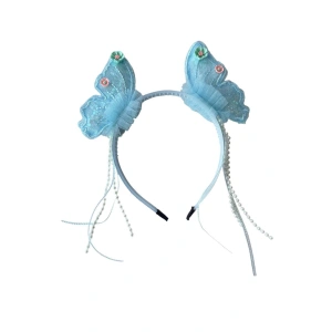 Mavi Renk Kelebek Figürlü İnci Detaylı Çocuk Taç