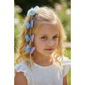 Mavi Renk Kelebek Figürlü İnci Detaylı Çocuk Yan Toka