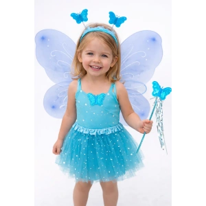 Mavi Renk Kelebek Figürlü Kanat /Asa /Taç /Etek Set