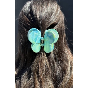 Mavi Renk Kelebek Figürlü Mermer Desenli Kemik Mandal Toka